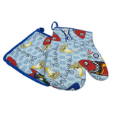 100% Cotton Traditional Portuguese Sardines Symbols Oven Kitchen Mitt Set of 2