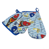 100% Cotton Traditional Portuguese Sardines Symbols Oven Kitchen Mitt Set of 2