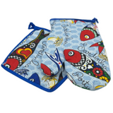 100% Cotton Traditional Portuguese Sardines Symbols Oven Kitchen Mitt Set of 2