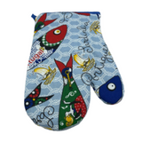 100% Cotton Traditional Portuguese Sardines Symbols Oven Kitchen Mitt Set of 2