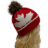 Unisex New Beanie Hat Tuque Winter Canada Maple Leaf Red Pom Pom Knitted