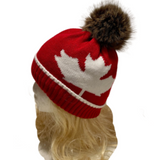 Unisex New Beanie Hat Tuque Winter Canada Maple Leaf Red Pom Pom Knitted
