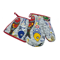 100% Cotton Traditional Portuguese Sardines Symbols Oven Kitchen Mitt Set of 2