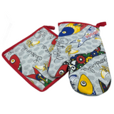 100% Cotton Traditional Portuguese Sardines Symbols Oven Kitchen Mitt Set of 2