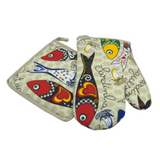 100% Cotton Traditional Portuguese Sardines Symbols Oven Kitchen Mitt Set of 2