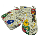 100% Cotton Traditional Portuguese Sardines Symbols Oven Kitchen Mitt Set of 2