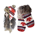 Canada Faux Fur Fashion Winter Ski Hat Mittens Set Mapleleaf Ear Flaps Unisex