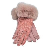 Women's Fashion Glitter Gloves Faux Fur Trim Winter Fall