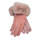 Women's Fashion Glitter Gloves Faux Fur Trim Winter Fall