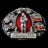 Boucle de ceinture de pompier en forme de camion de pompier antique tiré par des chevaux