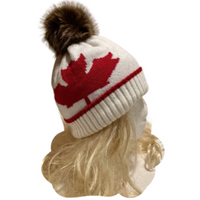 Unisex New Beanie Hat Tuque Winter Canada Maple Leaf Red Black Pom Pom Knitted