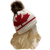 Unisex New Beanie Hat Tuque Winter Canada Maple Leaf Red Black Pom Pom Knitted