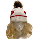 Unisex New Beanie Hat Tuque Winter Canada Maple Leaf Red Black Pom Pom Knitted