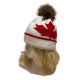 Unisex New Beanie Hat Tuque Winter Canada Maple Leaf Red Black Pom Pom Knitted
