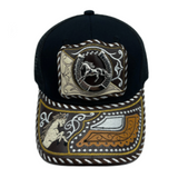 3D Horseshoe Embroidered Faux Leather Western Hat Unique Design Mesh Back