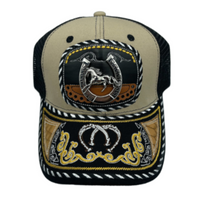 3D Horseshoe Embroidered Faux Leather Western Hat Unique Design Mesh Back