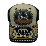 3D Horseshoe Embroidered Faux Leather Western Hat Unique Design Mesh Back