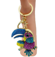 Toucan Bird Keychain Purse Charm Bling Rhinestones Lobster Clasp Key Ring