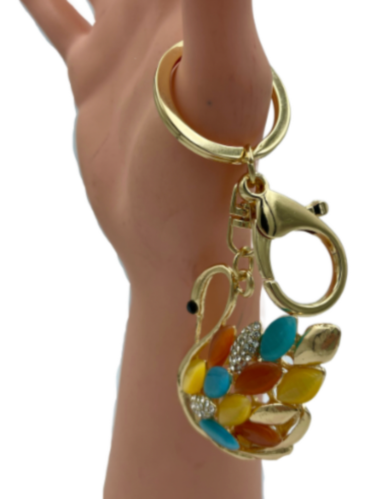 Swan Key Ring Purse Accessory Pendant Charm Crystal Keychain