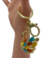 Swan Key Ring Purse Accessory Pendant Charm Crystal Keychain
