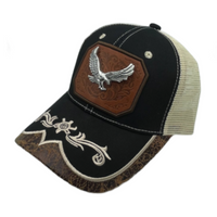 3D Eagle Embroidered Faux Leather Western Hat Unique Design Mesh Back