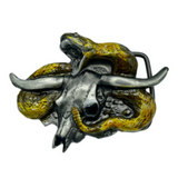 Longhorns Bull Skull Rattlesnake Snake Western Cowboy Belt Buckle