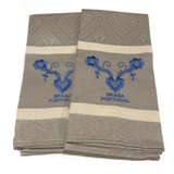 Embroidered Beige Braga Portugal Portuguese Kitchen Dish Towel - 100% Cotton SET OF 2