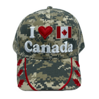I Love Canada Flag Red Maple Leaf Forest Canadian Camouflage Embossed Hat Cap