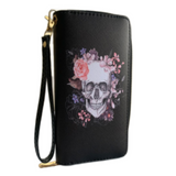 Sugar Skull Portefeuille Western Floral pour femme et fille Noir