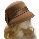 Women's Satin Bow Wool Felt Cloche Bucket Wide Brim Church Cloche Fedora Hat