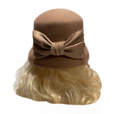Women's Satin Bow Wool Felt Cloche Bucket Wide Brim Church Cloche Fedora Hat