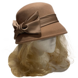 Women's Satin Bow Wool Felt Cloche Bucket Wide Brim Church Cloche Fedora Hat