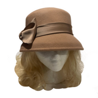 Women's Satin Bow Wool Felt Cloche Bucket Wide Brim Church Cloche Fedora Hat