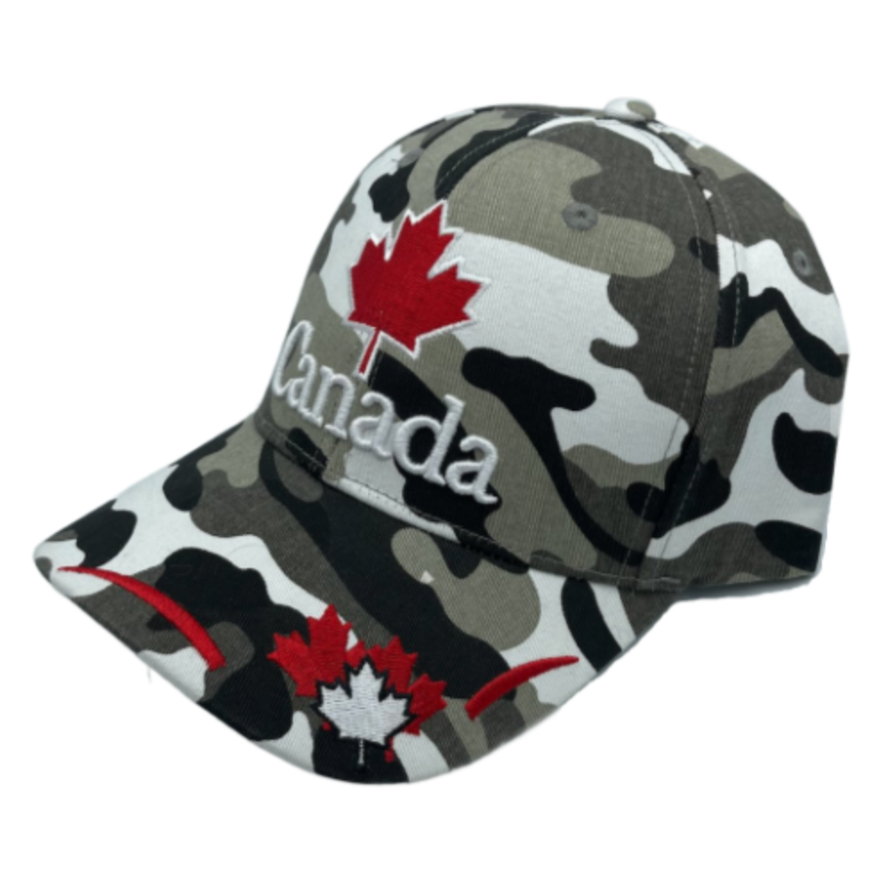 Canada Country Flag Red Maple Leaf Forest Camouflage Embossed Hat Cap
