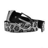Grey Diamante Shiny Bling Festive Women's Fashion Leopard Print Belt