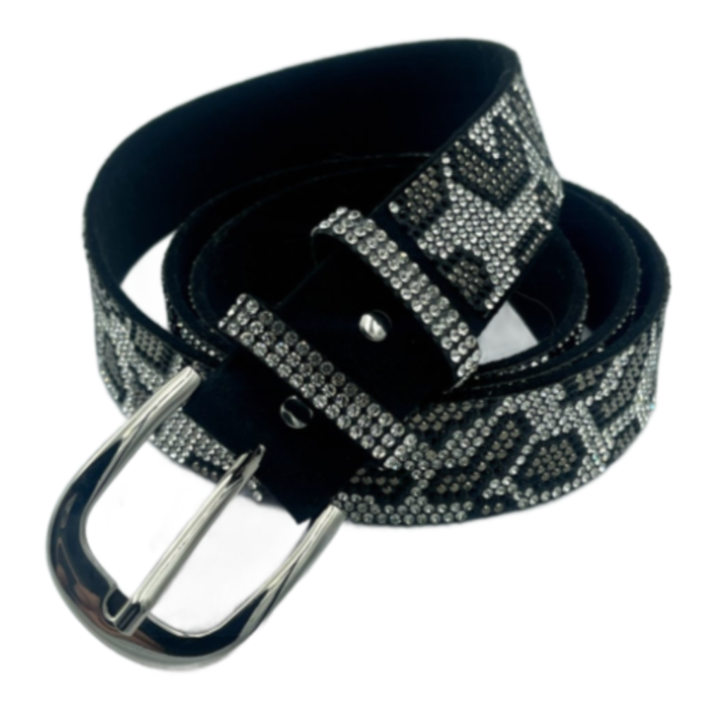 Grey Diamante Shiny Bling Festive Women's Fashion Leopard Print Belt