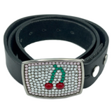 Boucles de ceinture Hot Cherry Pop cerises en strass blanc