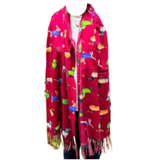 Ladies Dog Puppy Dachshund Print Red Warm Tasseled Women's Winter Scarf