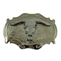Silver Tone Western Texas Longhorn Steer Bull Rodeo Belt Buckle