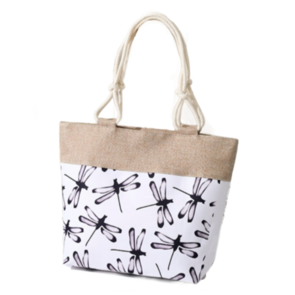 Bolso con cremallera de gran capacidad para compras, bolso de viaje, bolso de hombro para la playa, libélula