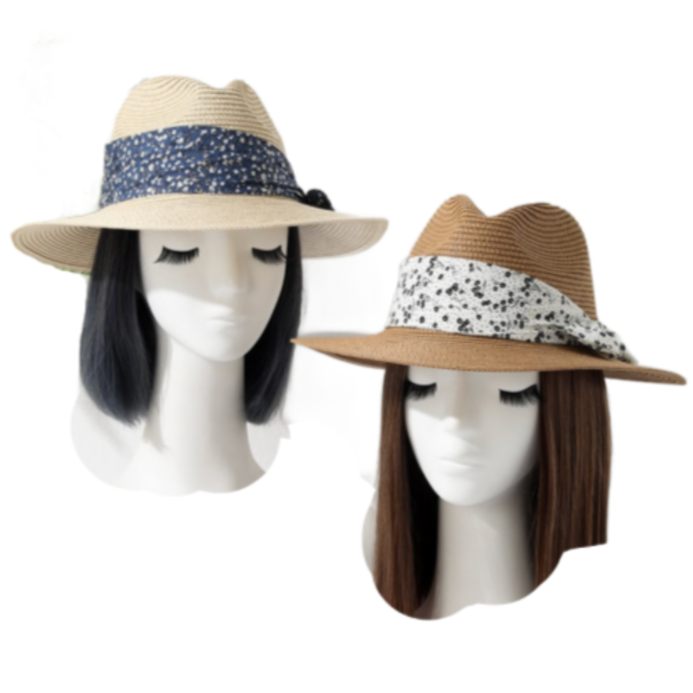 Women's Straw Wide Brim Ribbon Bow Panama Sun Shade Summer Beach Hat