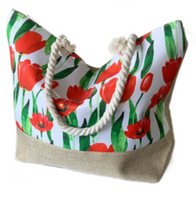 New Fashion Red Tulips Flowers Floral Beach Canvas Large Tote Bag Handbag