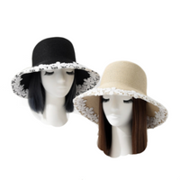 Summer Fashion Hat Women Ladies Wide Brim Beach Lace Trim Hat Sun Foldable