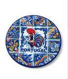 Portuguese Portugal Galo de Barcelos Traditional Blue Ceramic Tile Coaster Cork