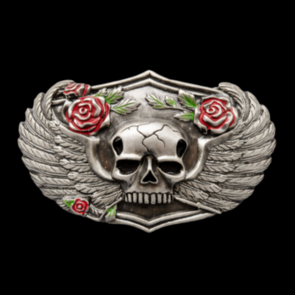 Skull Rose Human Skulls Wings Bikers Cult Belt Hebilla Hebillas