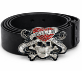 Love Kills Slowly Bling Red Heart Skull Belt Buckle