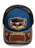 3D Longhorns Embroidered Faux Leather Western Hat Unique Design Mesh Back