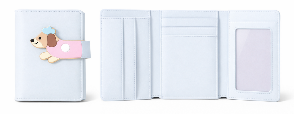 Cute Dog Tri-Fold Wallet with Puppy Strap Closure Women's Fashion
