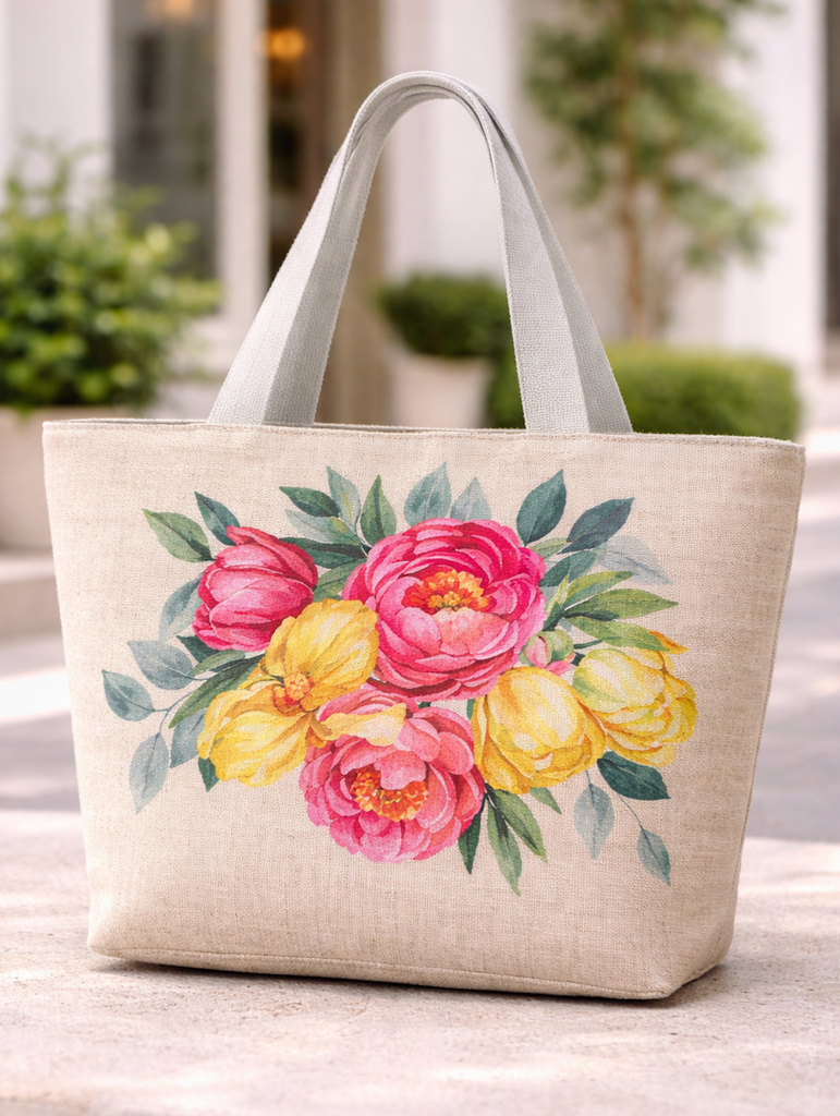 Large Capacity Zipper Handbag Shopping Travel Tote Shoulder Floral Beach Bag