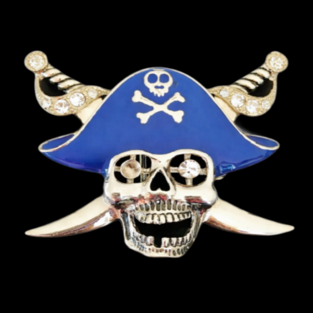 Tête de crâne de pirate, épée, crâne humain, os croisés, boucle de ceinture